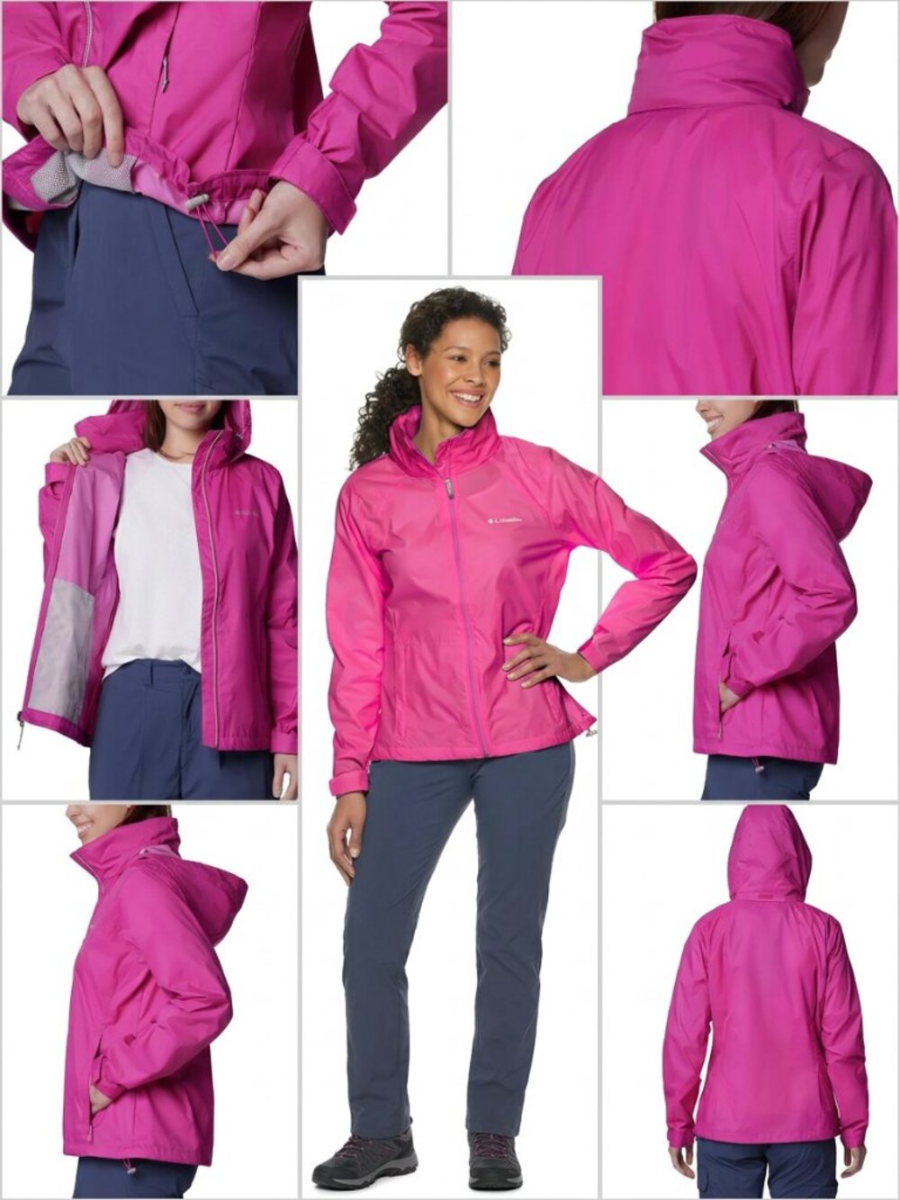 Columbia Switchback II Rain Jacket Women Fuchsia Packable Hooded Size L